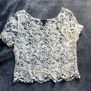 Forever 21 White Lace-like Crop Top Size L
